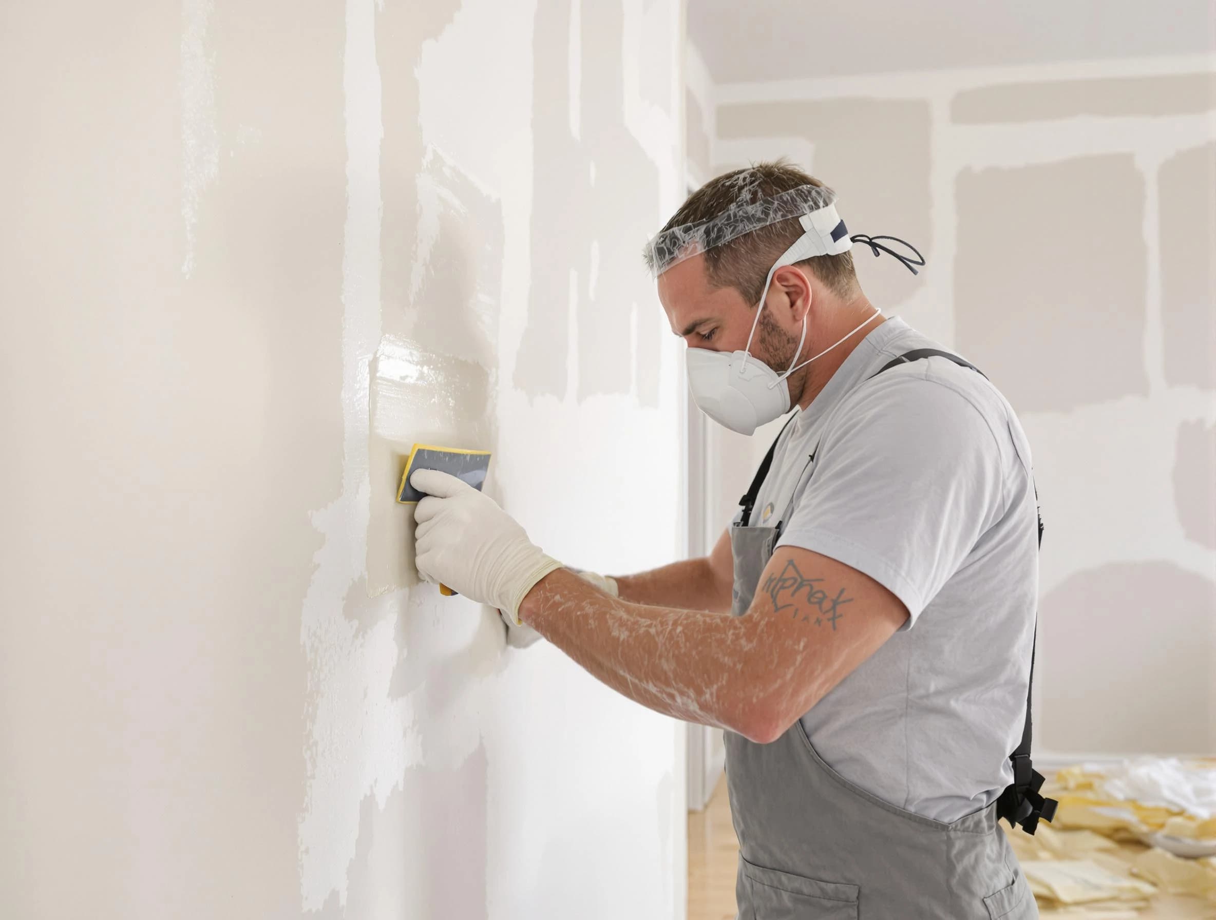 Streetsboro House Painters technician applying mud to drywall seams in Streetsboro, OH